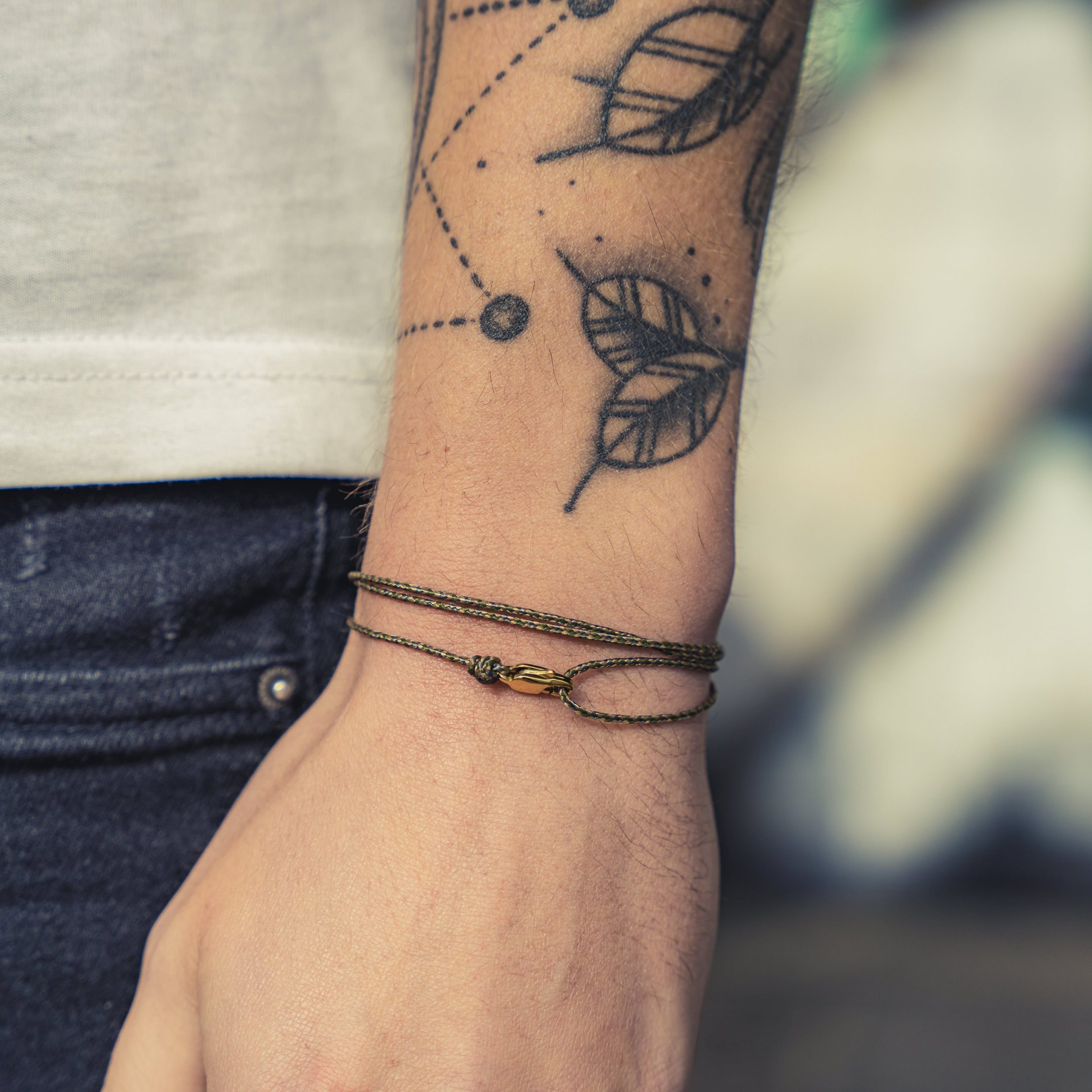 Made by Nami Armband Karabiner Wickelarmband - Grün-Beige Gold (Einzelartikel)