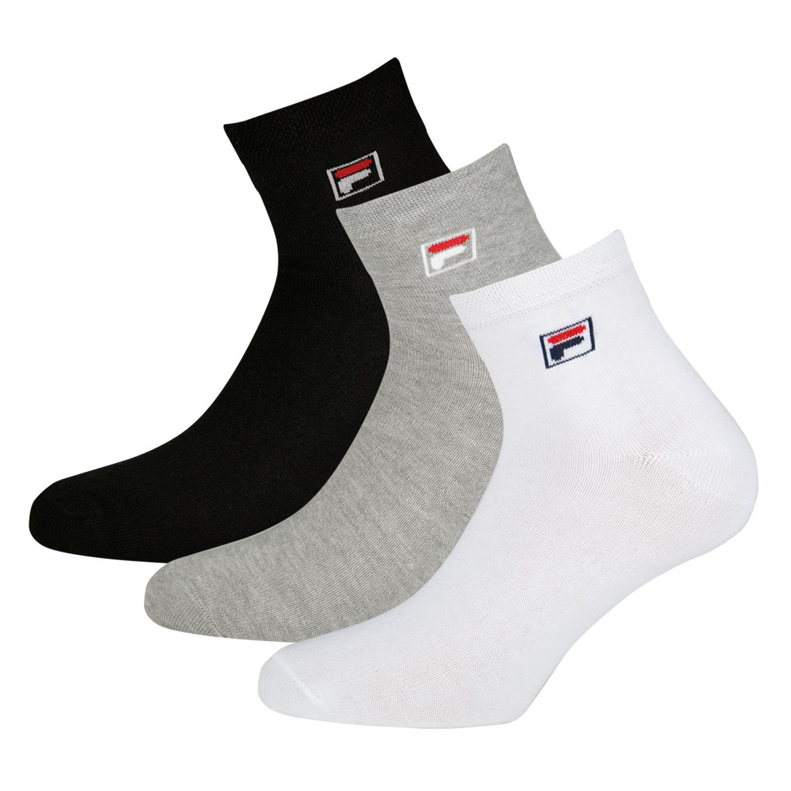 white mit black (9-Paar) Piquebund elastischem Fila Quarter Sportsocken Socken / grey 700 /