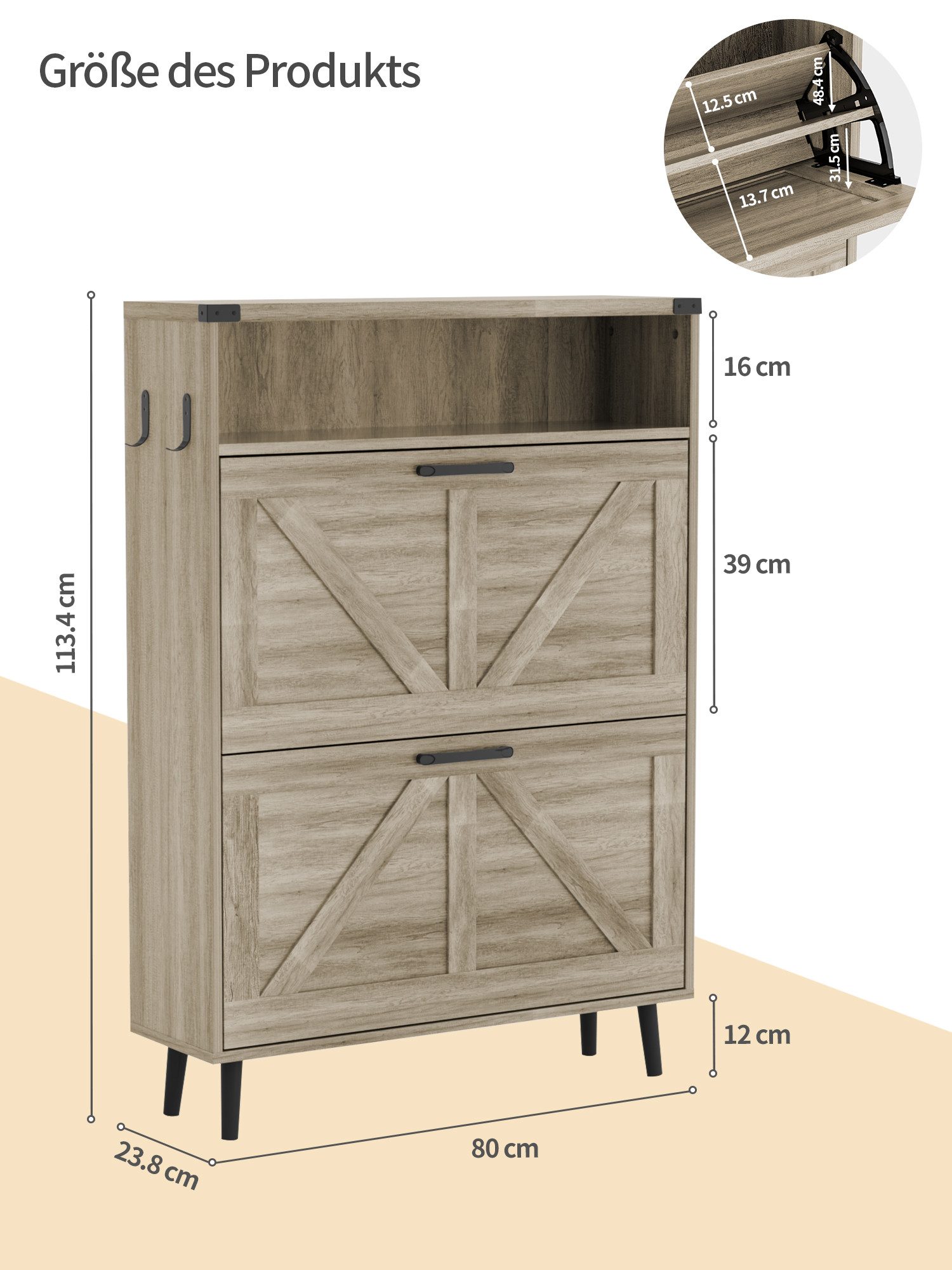 FiveWillowise Schuhschrank mit 2 Klappen, 4 Ablageflächen Schuhkommode mit günstig online kaufen