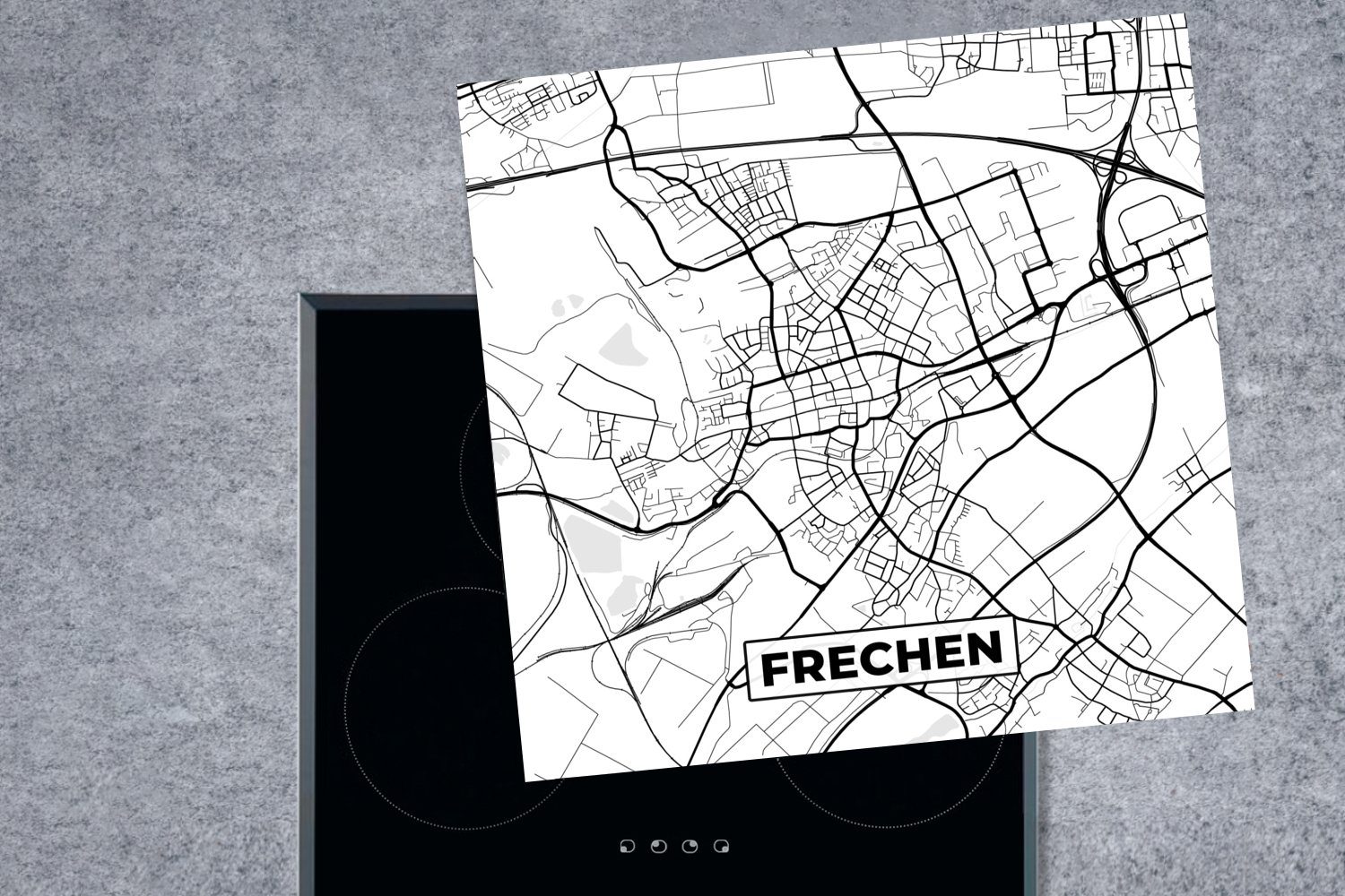 Karte, Vinyl, MuchoWow Frechen für küche cm, (1 Herdblende-/Abdeckplatte Stadtplan - Arbeitsplatte - Ceranfeldabdeckung, - Karte tlg), 78x78
