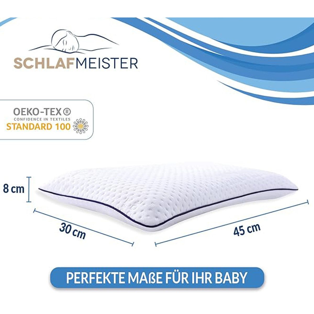Schlafmeister Kopfkissen Kinderkissen Memory Foam mit waschbarem Bezug 45 x 30 x 8 cm, Bezug: Baumwolle