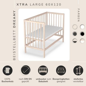 Sämann Beistellbett 60x120 cm - für Boxspringbetten & normale Betten, stufenlos höhenverstellbar, umbaubar zum Babybett, mit Feststellgurt