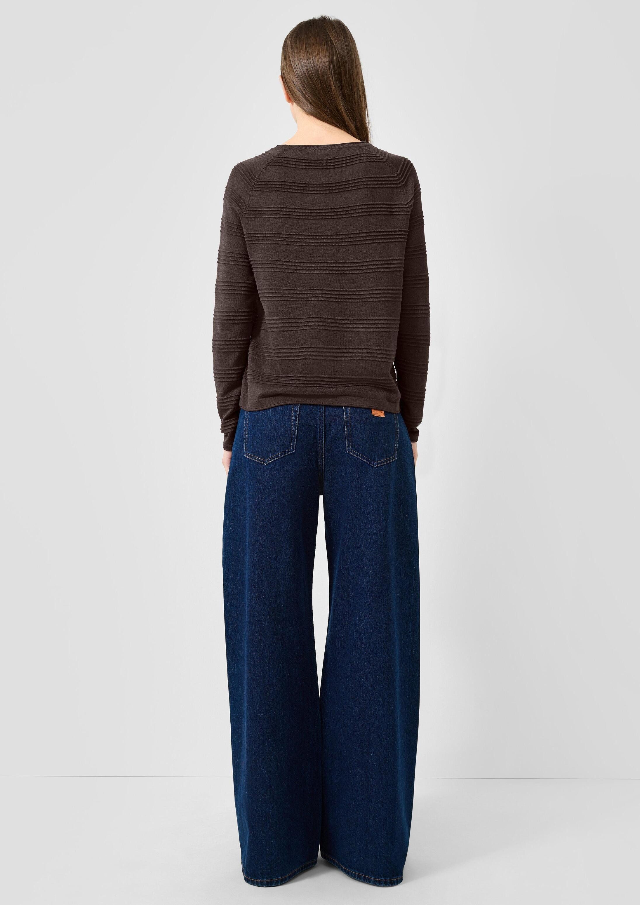 QS Longpullover Strickpullover Pullover mit Struktur-Streifen