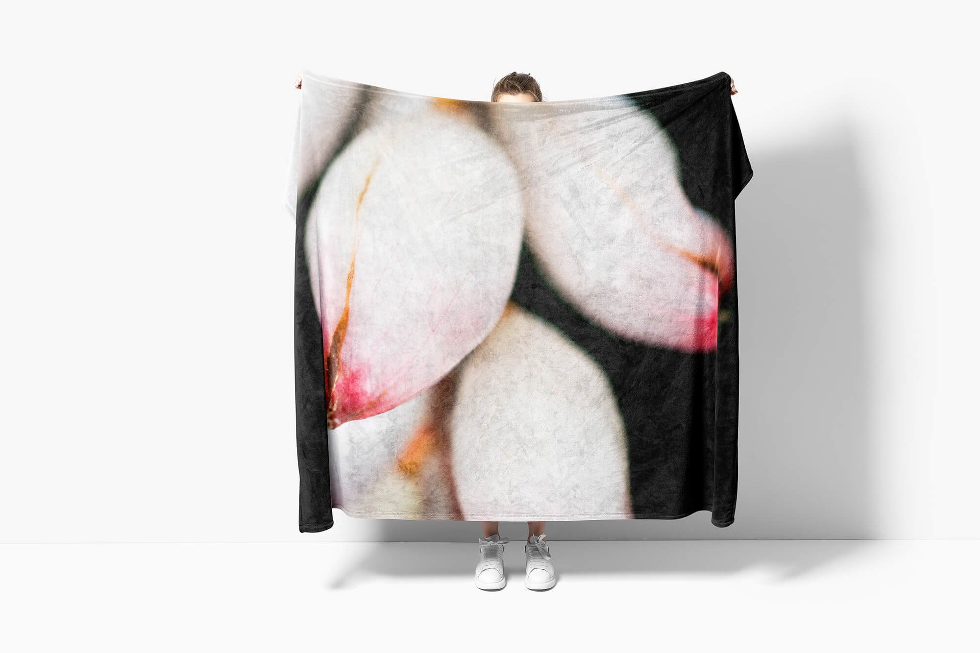 Sinus Art Handtücher Handtuch Handtuch (1-St), Kuscheldecke weiße mit Baumwolle-Polyester-Mix Strandhandtuch Saunatuch Blume Fotomotiv Blüte