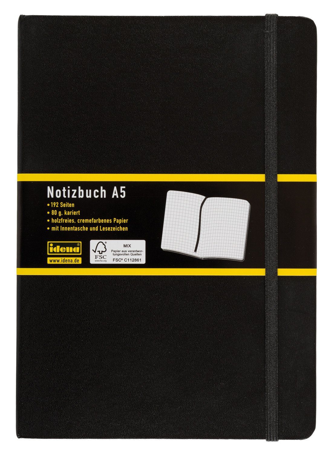Idena Notizbuch Idena Notizbuch 80g/m² kariert schwarz DIN A5 192 Seiten