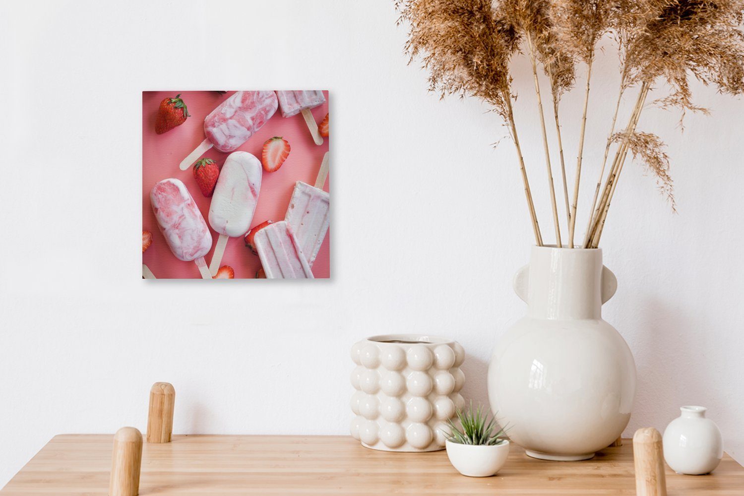 Wohnzimmer (1 Erdbeeren, Eis OneMillionCanvasses® Leinwand Schlafzimmer am St), Bilder Stiel mit Leinwandbild für