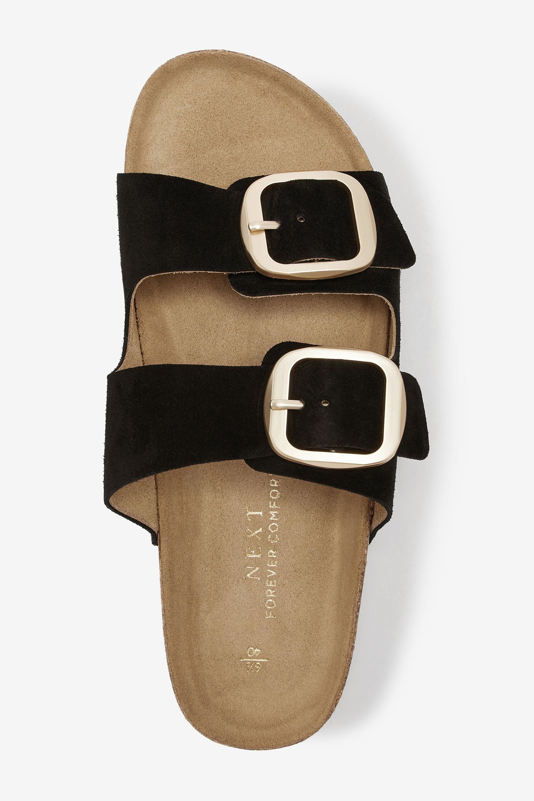 Next Sandalen aus mit Sandale (1-tlg) Doppelriemen Fußbett Black Leder und