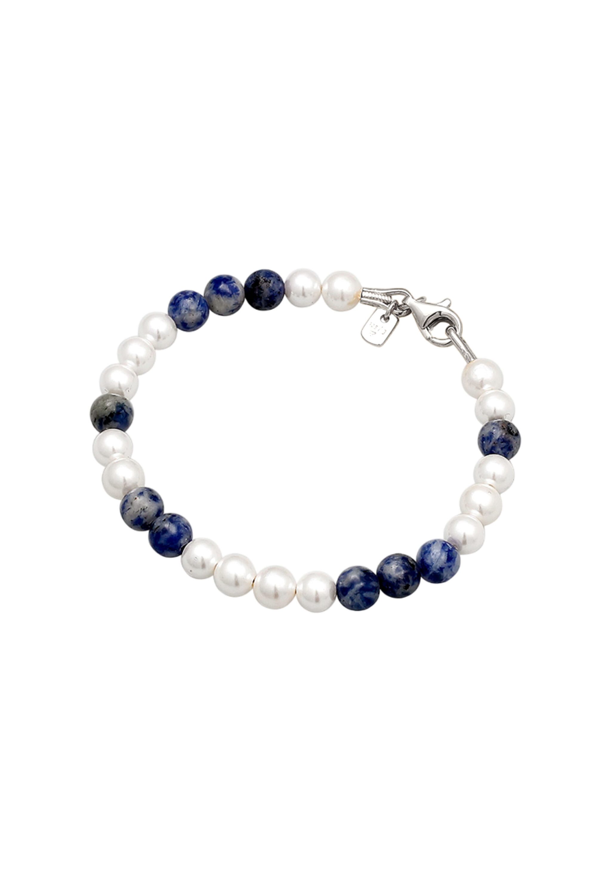 Kuzzoi Bead-Armband-Set Perlen Achat Blau 925 Sterling Silber vergoldet