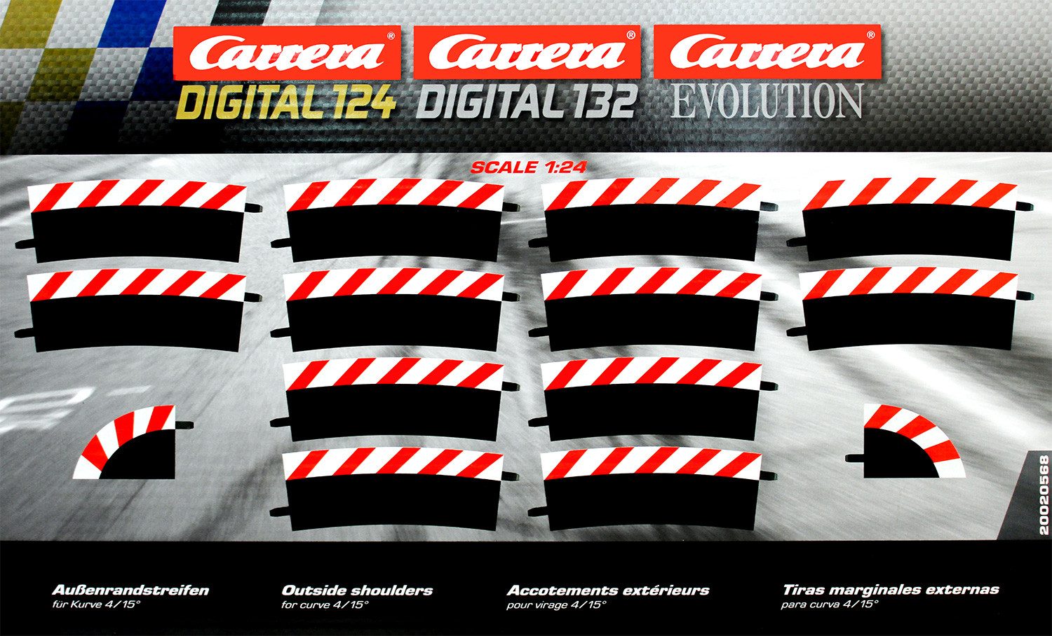 Autorennbahn DIGITAL 124/132/EVOLUTION - Aussenrandstreifen für Kurve 4/15 Grad