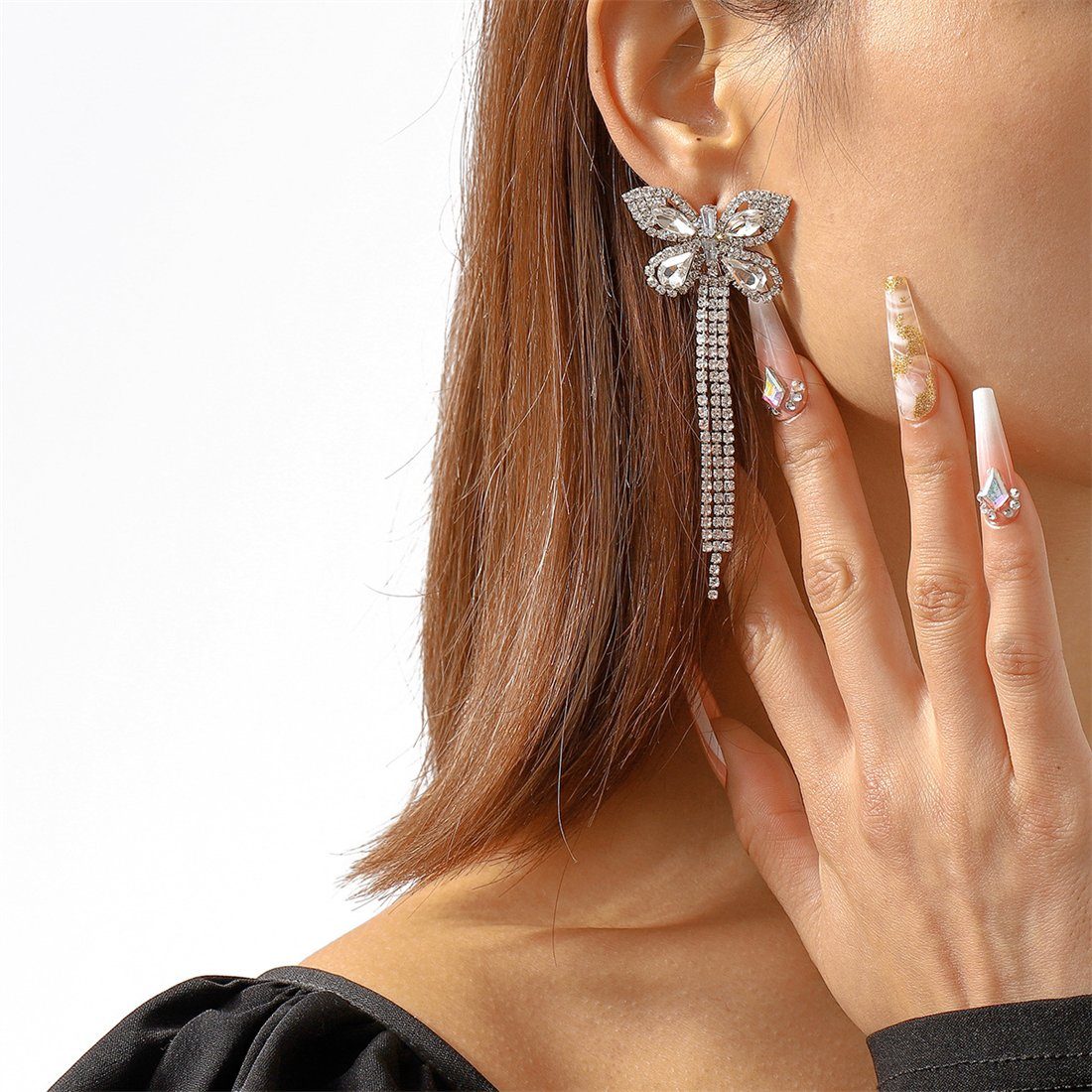 Paar Weiß Ohrstecker ohrhänger Gestaltung schmuck YOOdy~ mit Diamanten Ohrhänger damen (1-tlg) Ohrringe