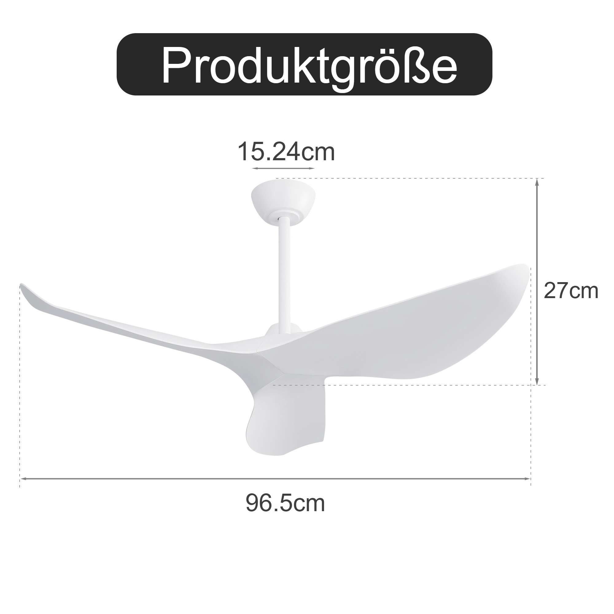 Sofucor Deckenventilator ohne Licht, DC, 96,5cm, drei weiße Flügel, mit Fer günstig online kaufen
