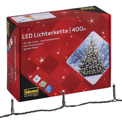 Idena LED-Lichterkette 400er LED Lichterkette Eiszapfen warmweiß, für Innen und Außen grünes Kabel mit 8h-Timerfunktion