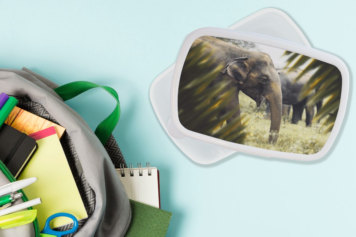Kinder MuchoWow - - Brotdose, Erwachsene, und (2-tlg), Natur Kunststoff, für für und Jungs Blätter, Lunchbox Brotbox Mädchen Elefant weiß