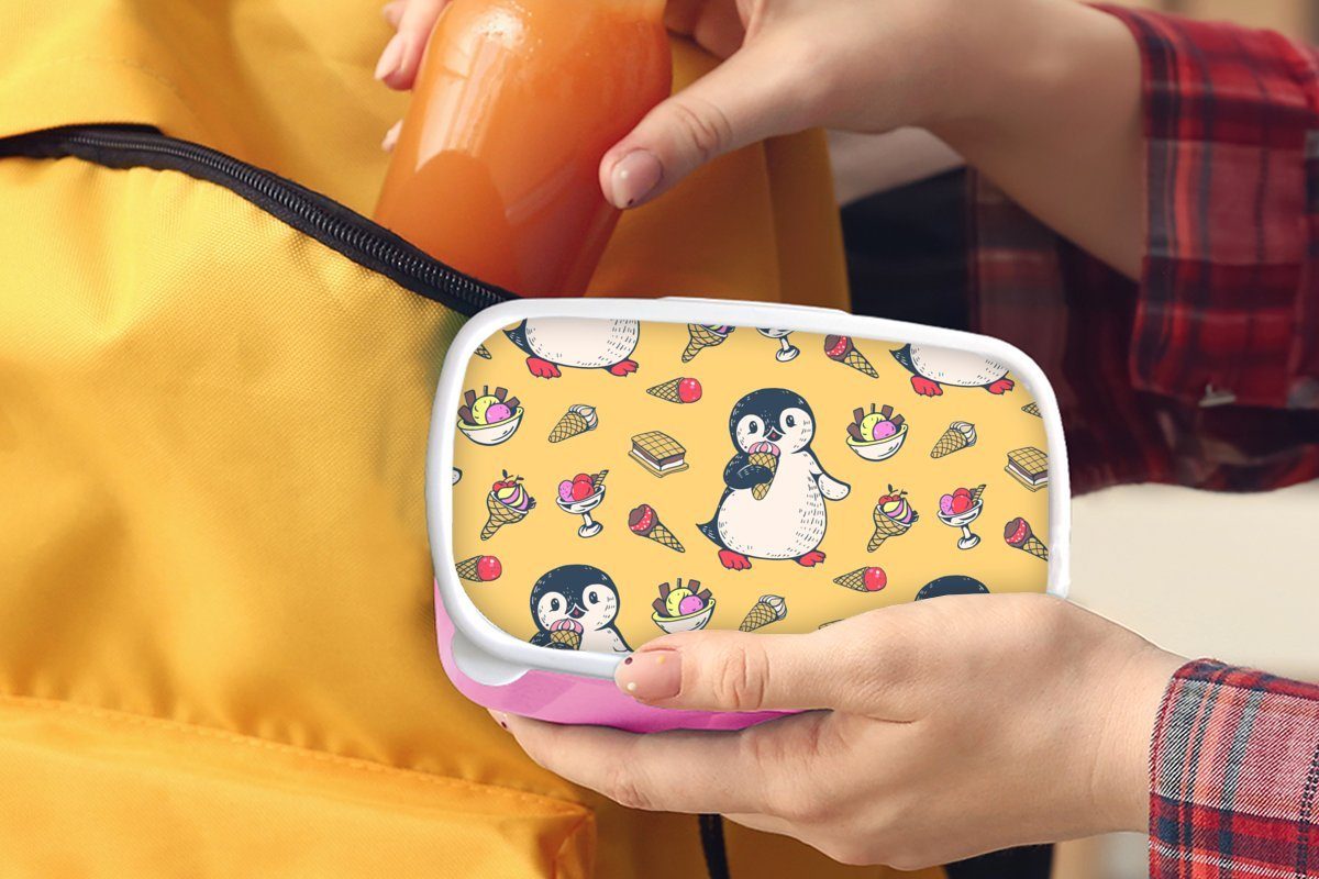 Mädchen, Polartiere Pinguin Brotdose für rosa Design, - Erwachsene, MuchoWow Kinder - Lunchbox - Brotbox - (2-tlg), Snackbox, Kunststoff Eis Kinder, Kunststoff,