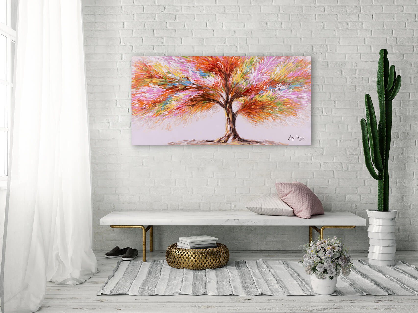 Wandbild KUNSTLOFT Magic Gemälde Wohnzimmer 100% Leinwandbild HANDGEMALT Blossom 120x60 cm, Tree