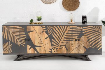 riess-ambiente Sideboard TROPICAL 160cm natur / grau, Massivholz · Florales Design · Handarbeit · Wohnzimmer