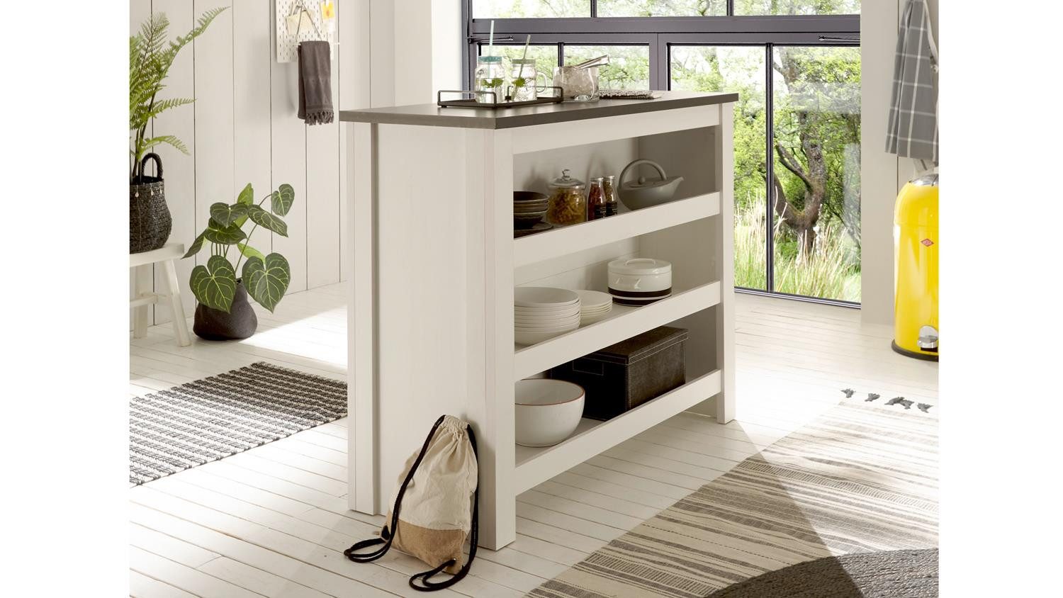 Möbel Akut Bartisch Küchentheke Sherwood Regal Küche Pinie weiß 130 cm