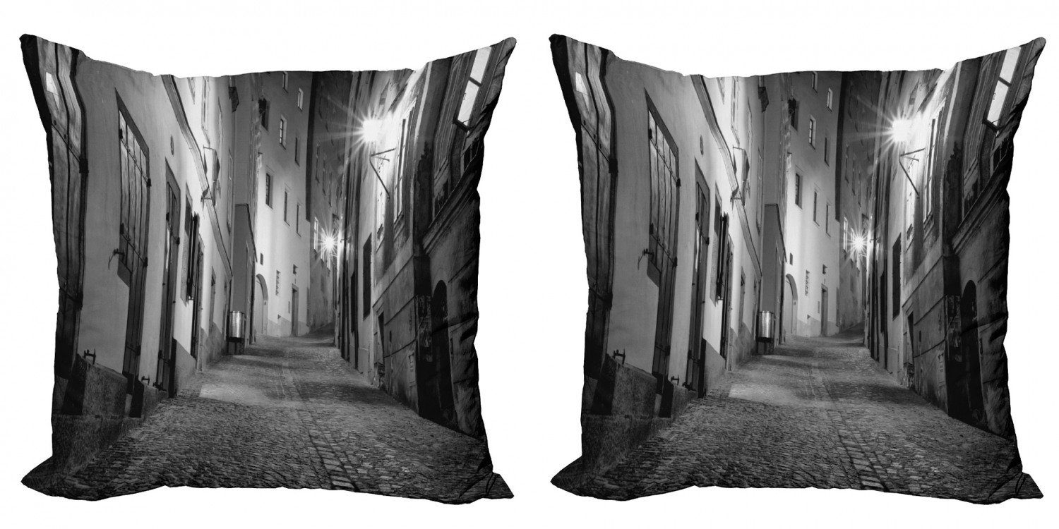 Kissenbezüge Modern Accent Doppelseitiger Digitaldruck, Abakuhaus (2 Stück), Schwarz und weiß dunkle Gasse