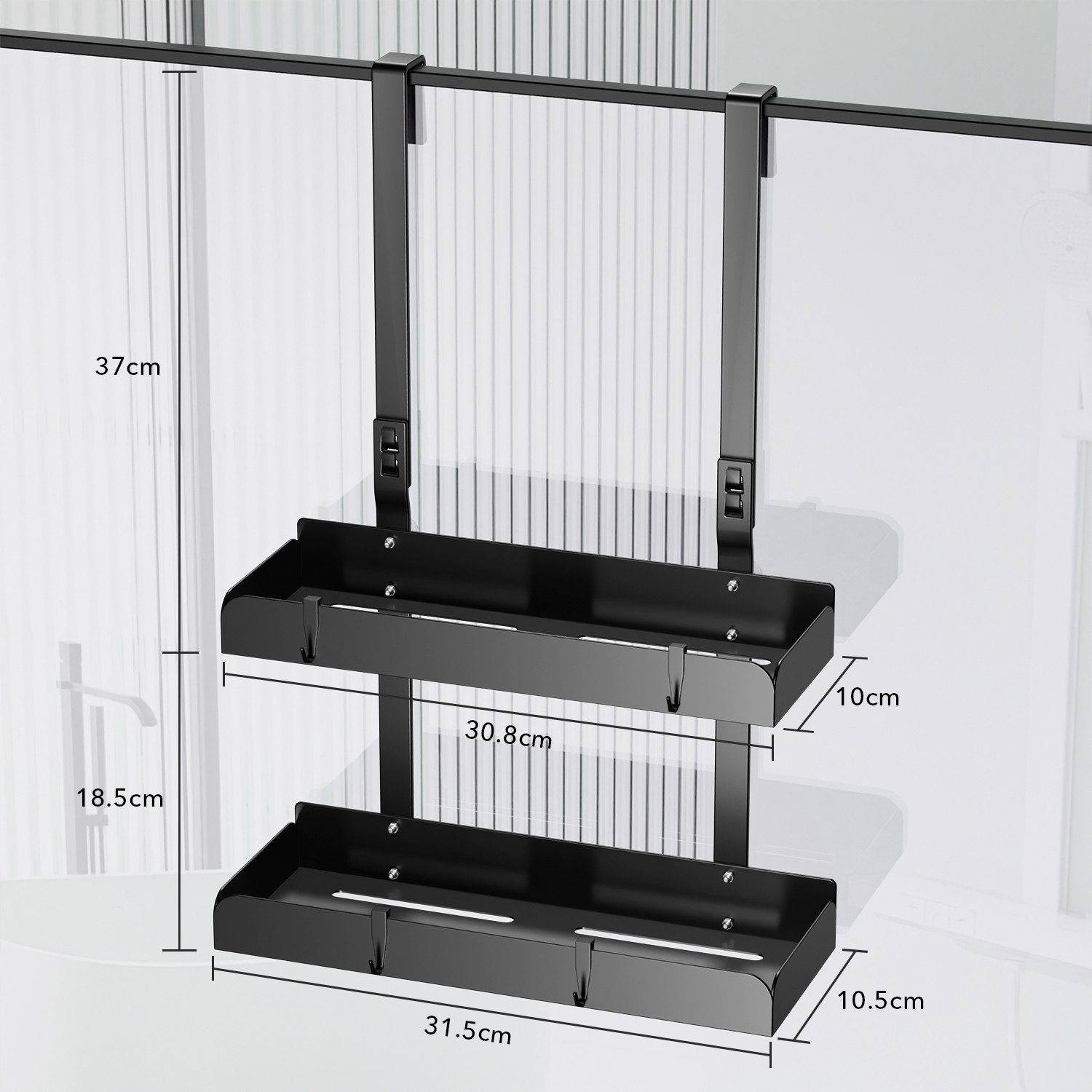 niffgaff Duschablage ohne Bohren zum Hängen aus Edelstahl, 31,5 x 10,5 x 55,5 cm, 1-tlg., Praktischer Organizer mit 4 Haken für Shampoo und Duschutensilien