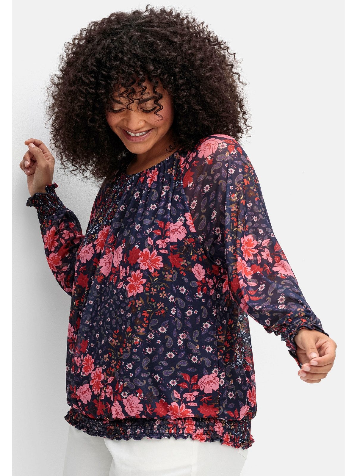 sheego by Joe Browns Langarmshirt Große Größen aus gemustertem Mesh, mit gefüttertem Body