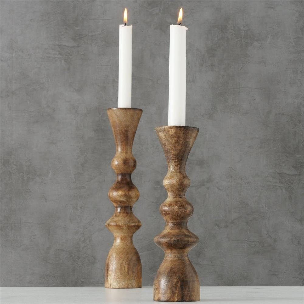 BOLTZE Kerzenleuchter Caconda 2er Set, Holz Kerzenhalter Kerzenständer für Stabkerzen