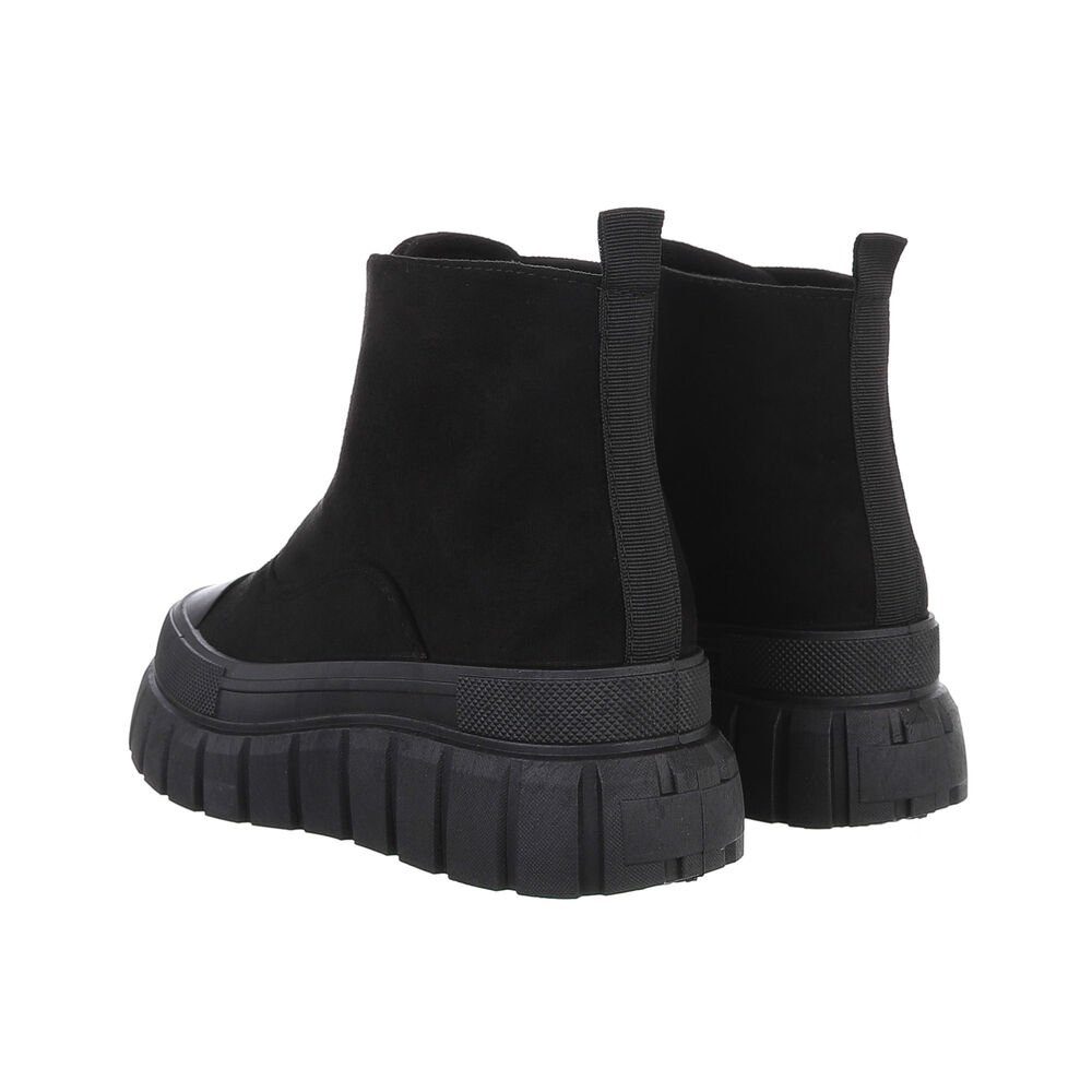 Ital-Design Damen Freizeit Plateaustiefelette Flach Plateaustiefeletten in Schwarz