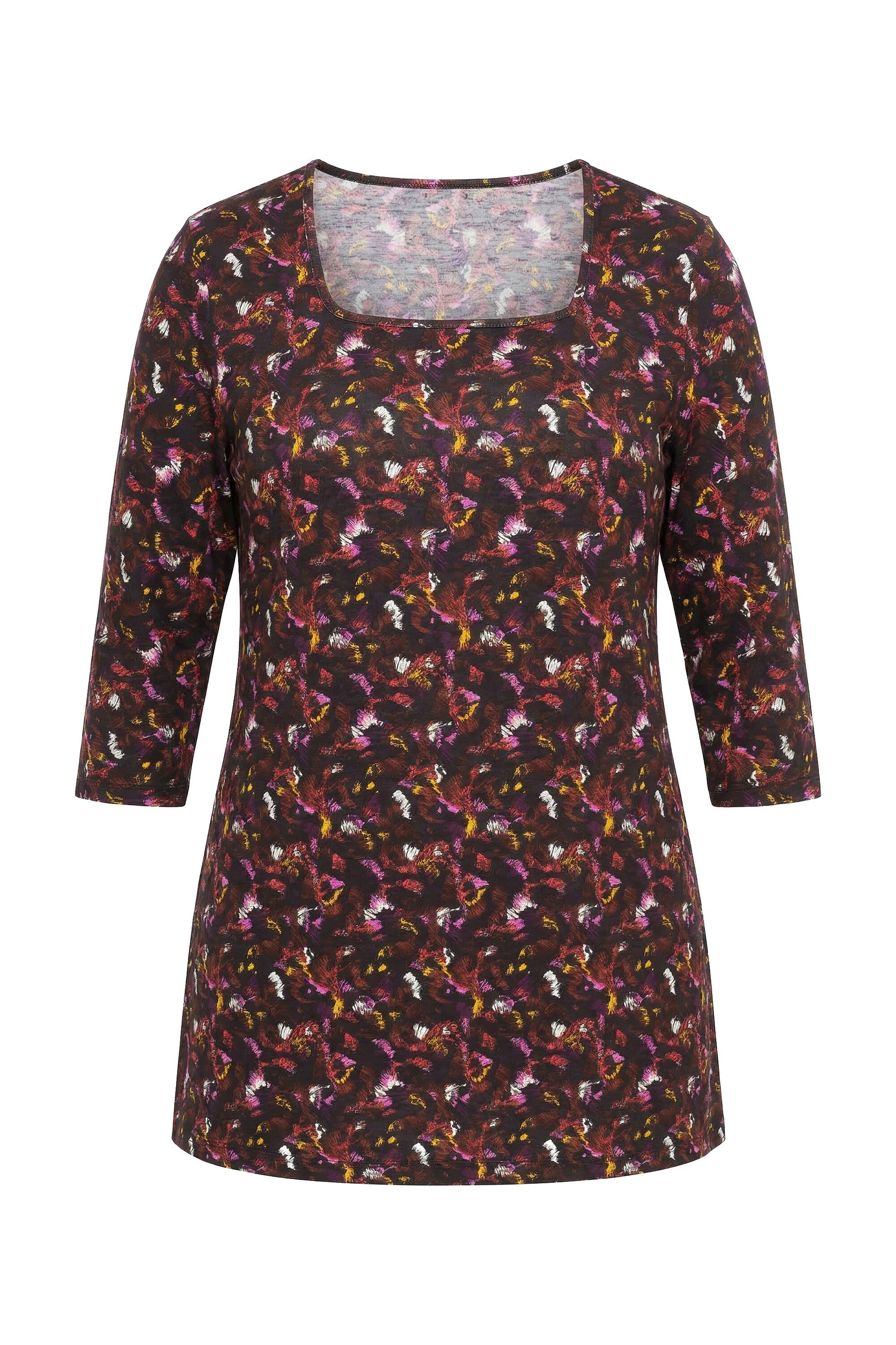 Ulla Popken Longshirt Longshirt bedruckt A-Linie Carré-Ausschnitt