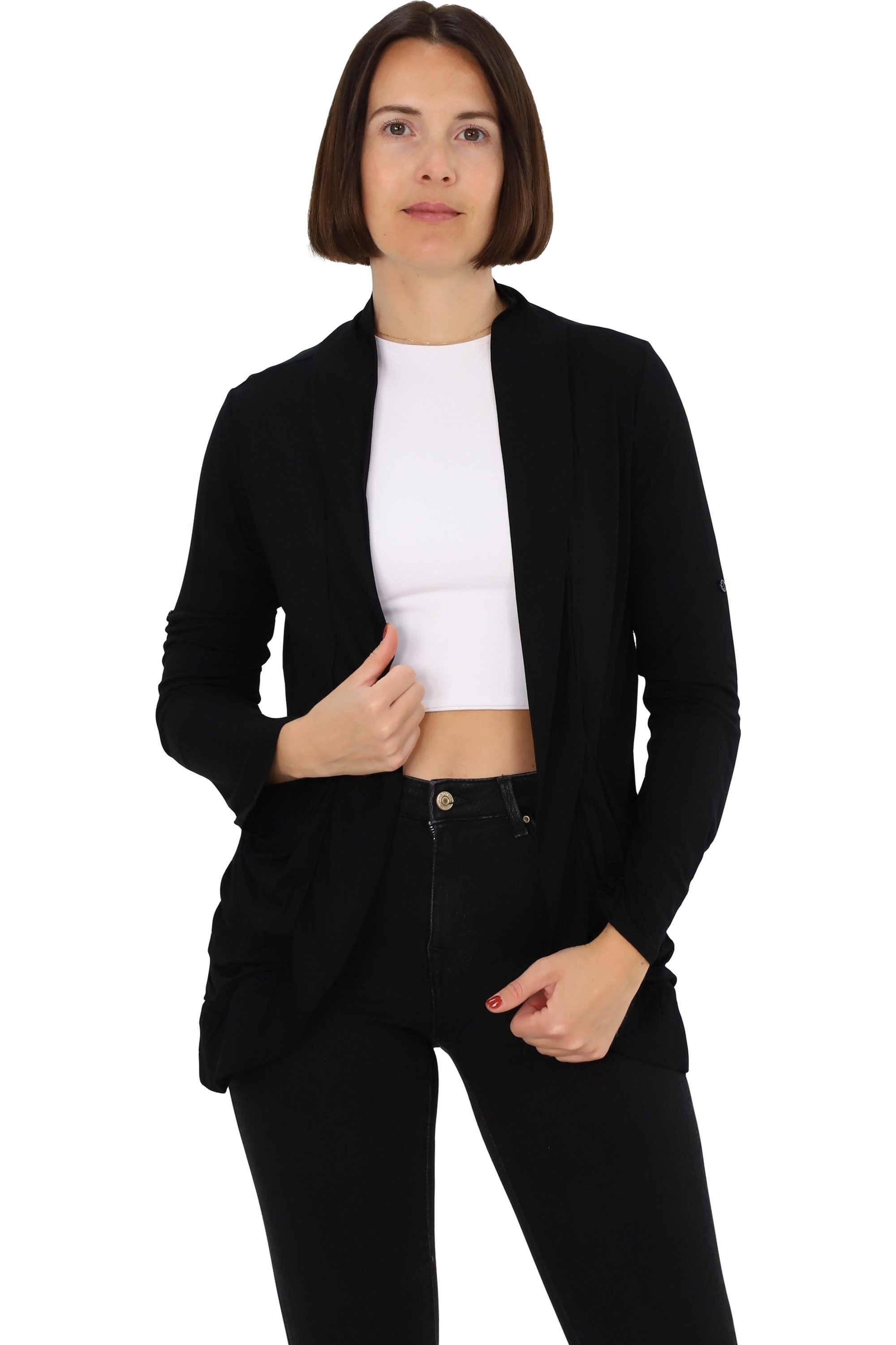 malito more than fashion Cardigan Damen Cardigan mit Seitentaschen 728 elastische Shirtjacke mit krempelbaren Ärmeln