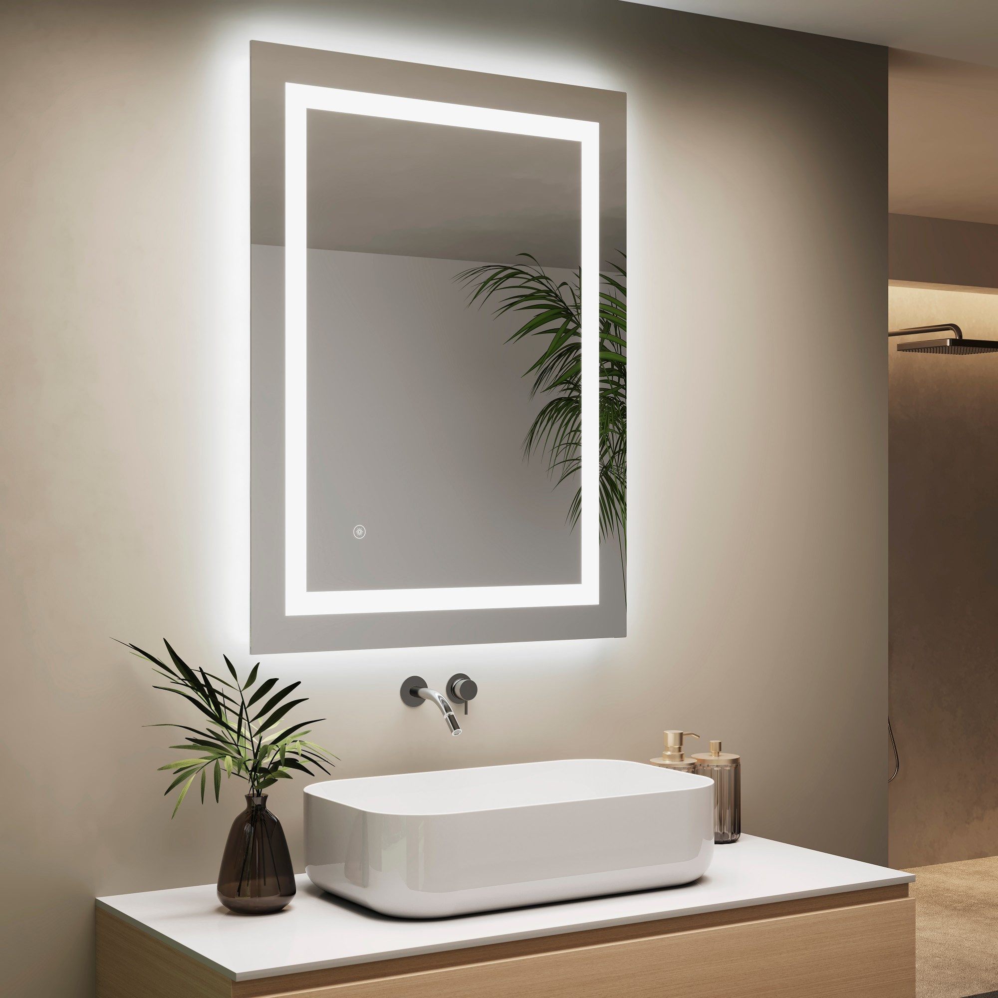 IMPTS Badspiegel mit LED Beleuchtung Badezimmerspiegel rahmenlos Rechteckig Wandspiegel (Vertikal und Horizontal möglich, IP44), LED Bad Spiegel mit Dimmbar Speicherfunktion Kaltweißes Touch-Schalter
