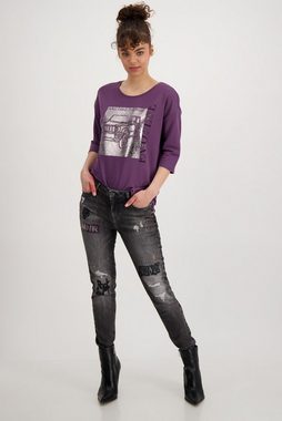 Monari Slim-fit-Jeans 5 Pocket Jeans im Used Look mit Strass Details