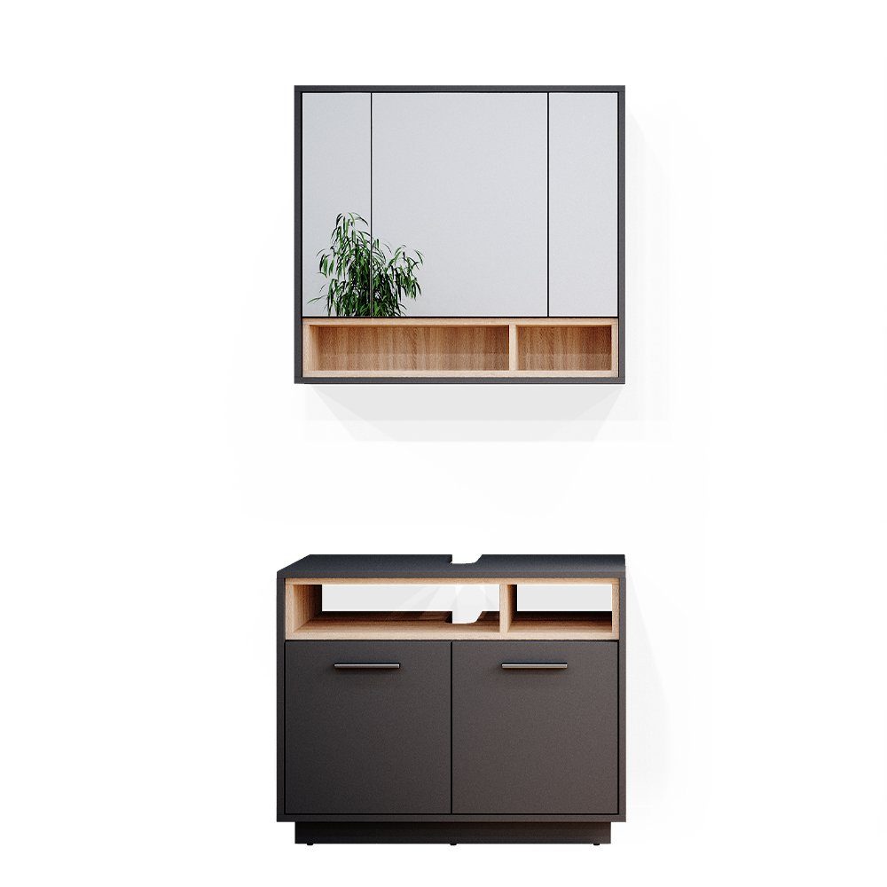 Vicco Badmöbel-Set Beatrice, Anthrazit/Sonoma, 2 Teile, (3-er Set, 2-St., 2 günstig online kaufen