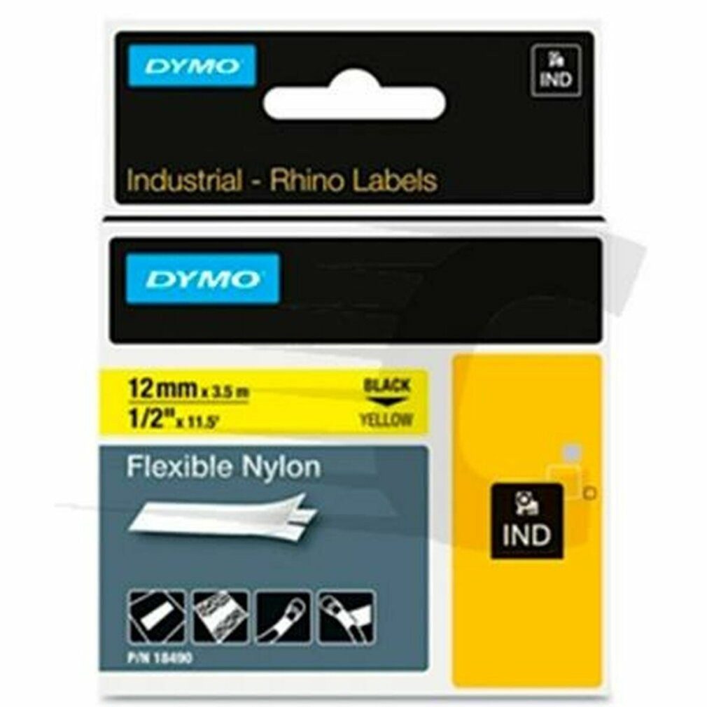 Thumbnail - DYMO Druckerband Rhino Nylon-Schriftband 18490 12mm x 3,5m schwarz/gelb