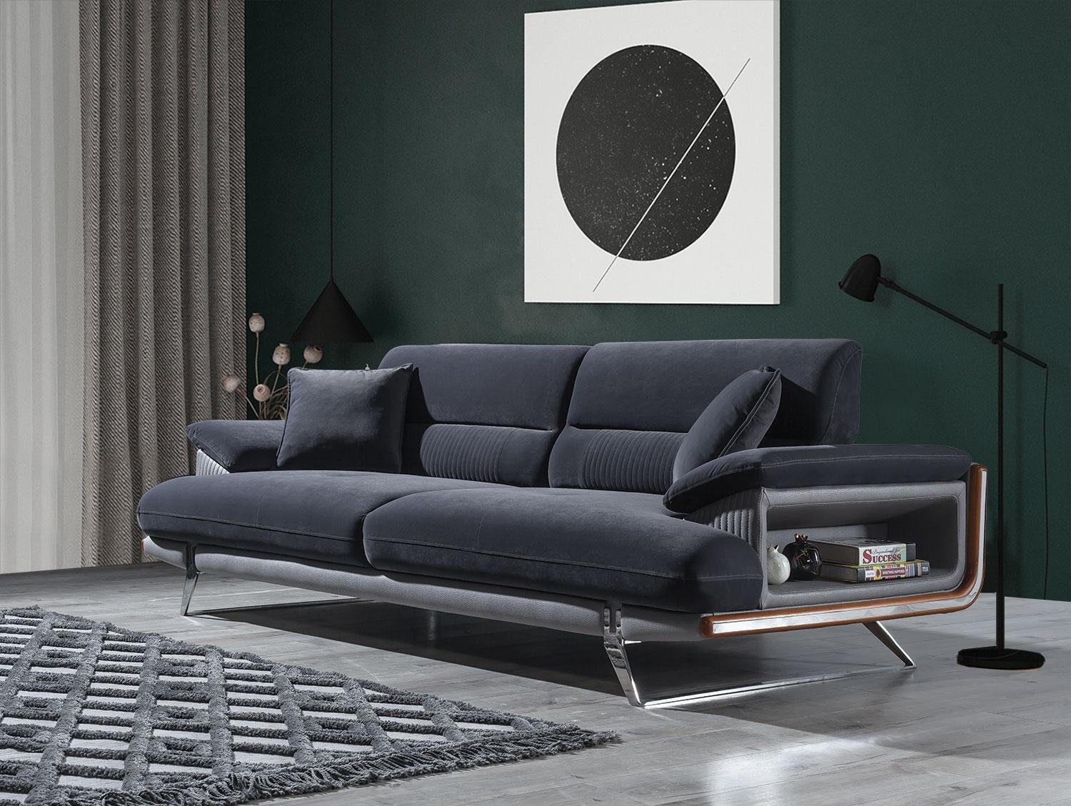 Europa Sofa Dreisitzer, Möbel Sofa Stoff Sitzer 3 Schwarz Teile, 1 Sofas Made Modern Stil in JVmoebel Textil