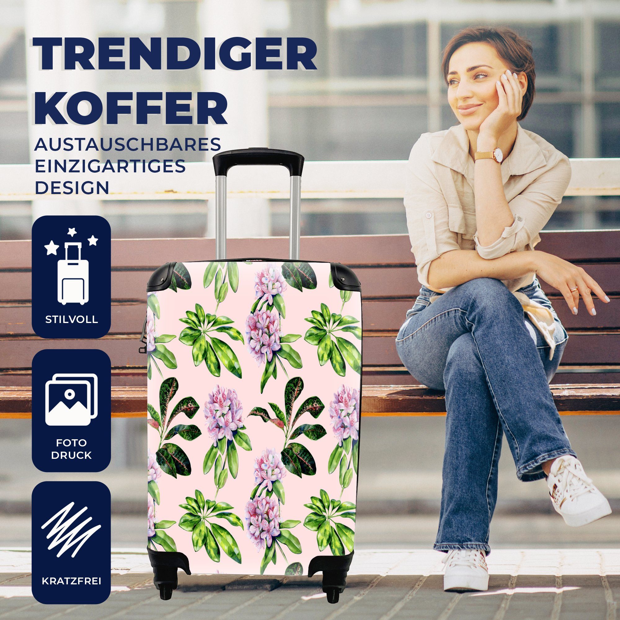 4 Handgepäck - Reisekoffer MuchoWow Ferien, Hortensie Collage, mit - Rollen, Handgepäckkoffer Reisetasche für Blumen Trolley, rollen,