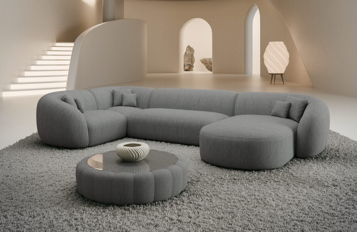 Sofa Dreams Wohnlandschaft Sorelia U Form Design Polsterecke, Loungesofa, 6-Sitzer, Strukturstoff Bezug Dunkelgrau, Ottomane rechts