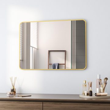 Boromal Spiegel Gold 80x60 50x70 40x60 Wandspiegel Rechteckig mit Alu Metall Rahmen (Flurspiegel modern, 5mm HD Spiegel, mit explosionsgeschützte membran), 2Installationsmethoden