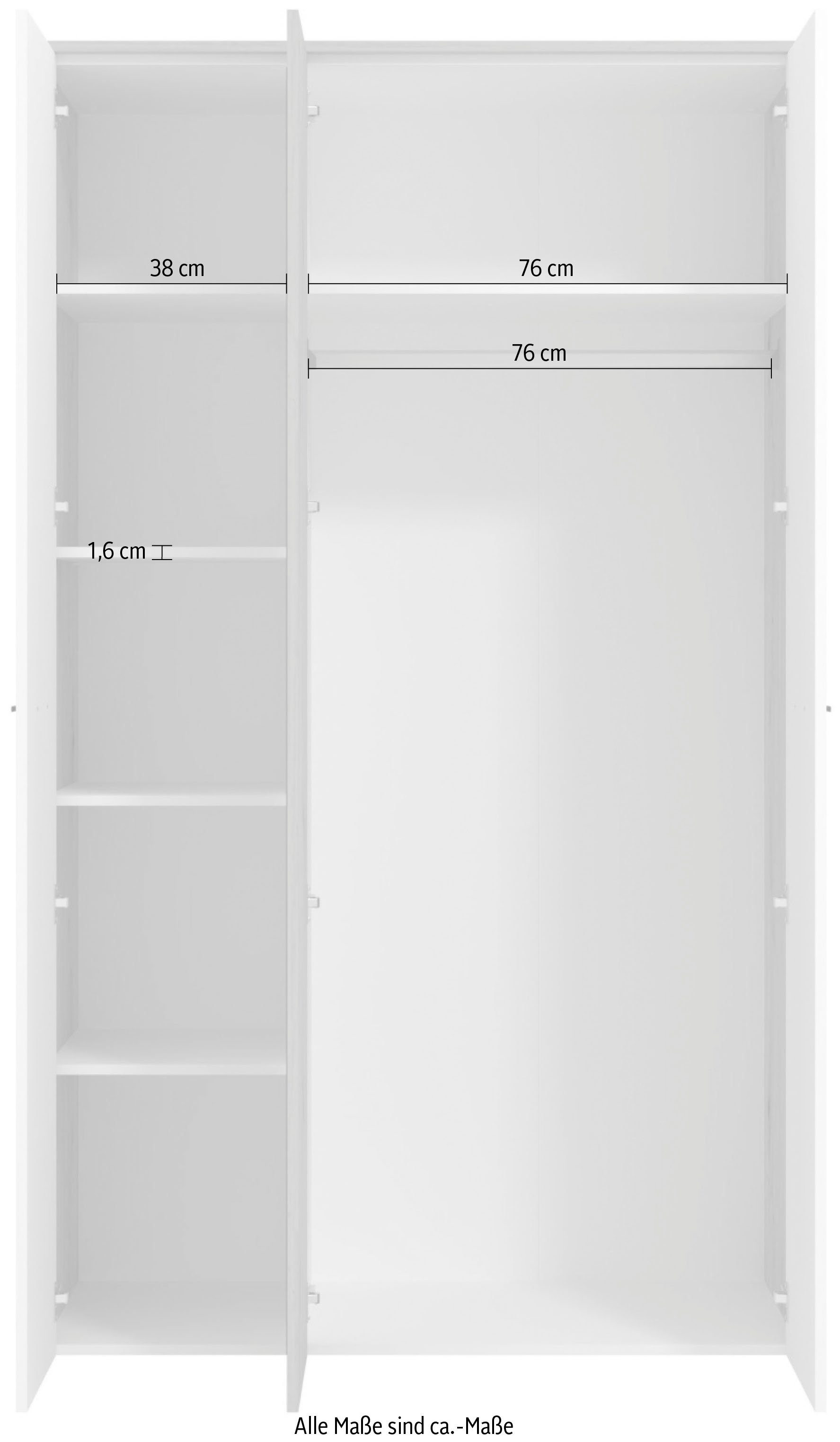 Opaque und Kleiderschrank Breiten Spiegeltür, 157cm in | 119 Beton Varadero den 1 weiss mit INOSIGN