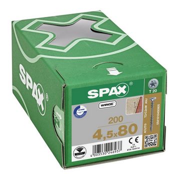 SPAX Spanplattenschraube Verlegeschraube, (Stahl weiß verzinkt, 200 St), 4,5x80 mm