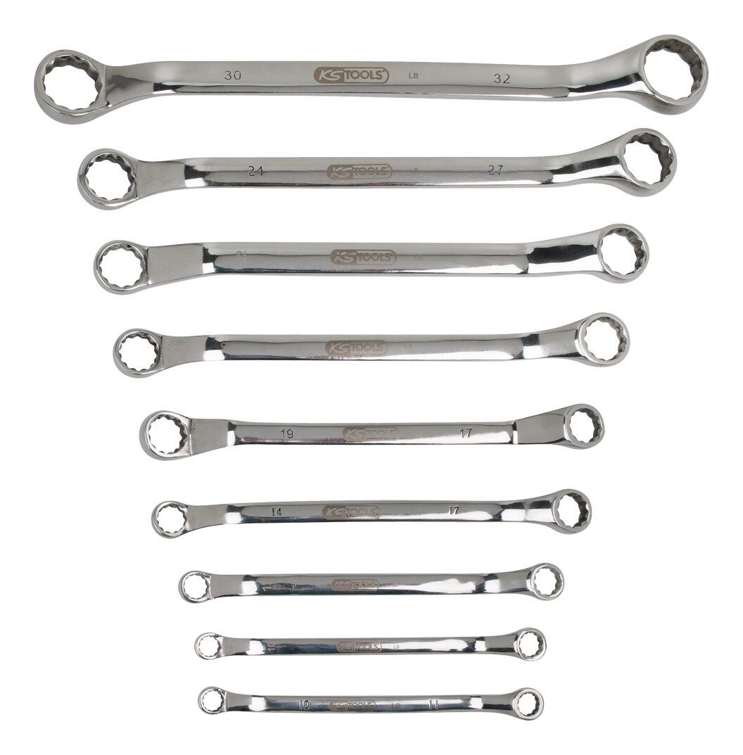 KS Tools Ringschlüssel (9 St), Edelstahl DoppelSatz, gekröpft, 9-teilig
