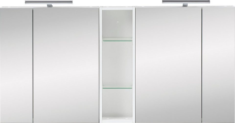 Schildmeyer Spiegelschrank Basic Breite 141,6 cm, 4-türig, 2x  LED-Beleuchtung, Schalter-/Steckdosenbox