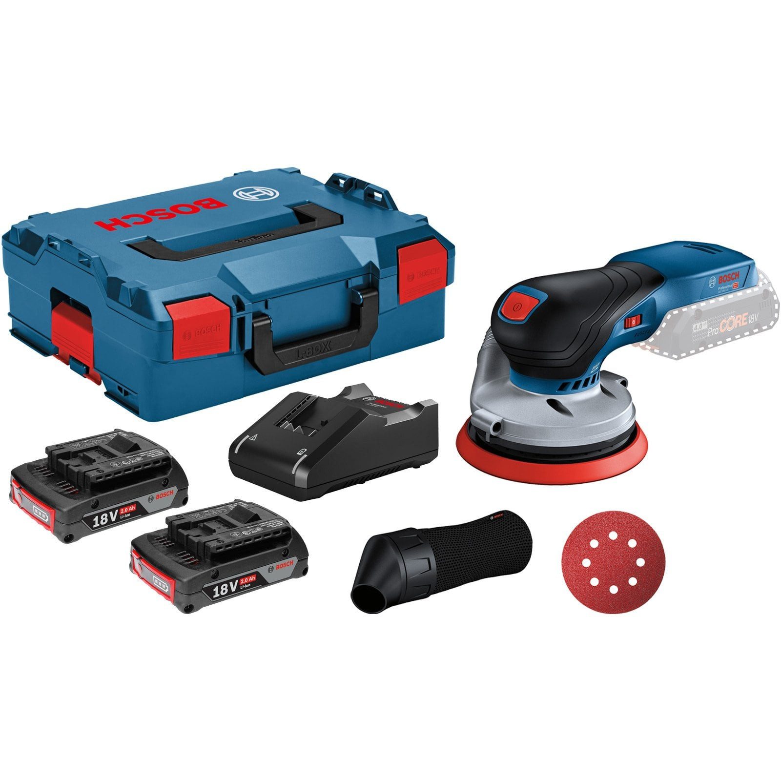 BOSCH Akku-Exzenterschleifer Bosch Akku-Exzenterschleifer GEX 18V-125 / 2x 2,0 Ah Akku + Ladegerät