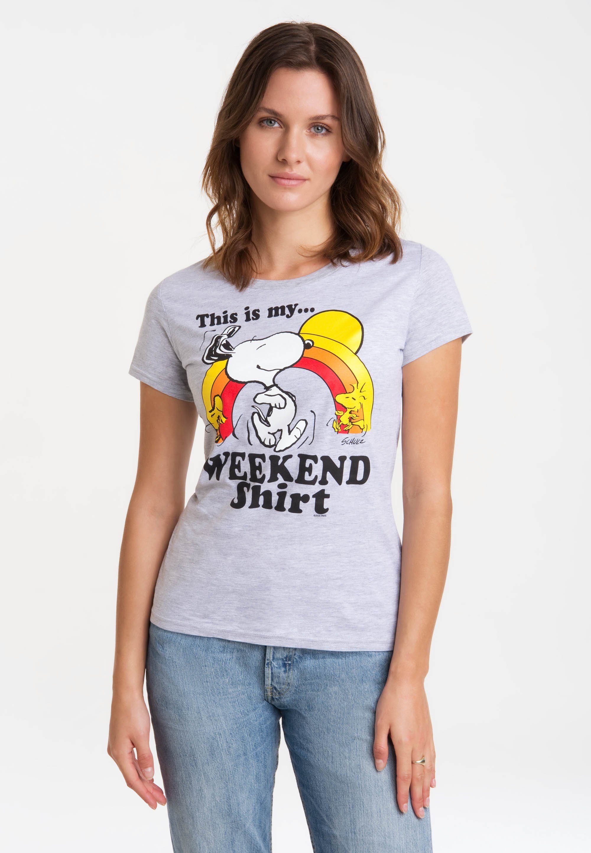 T-Shirt Woodstock - & lizenziertem mit Weekend - LOGOSHIRT Originaldesign Snoopy Peanuts