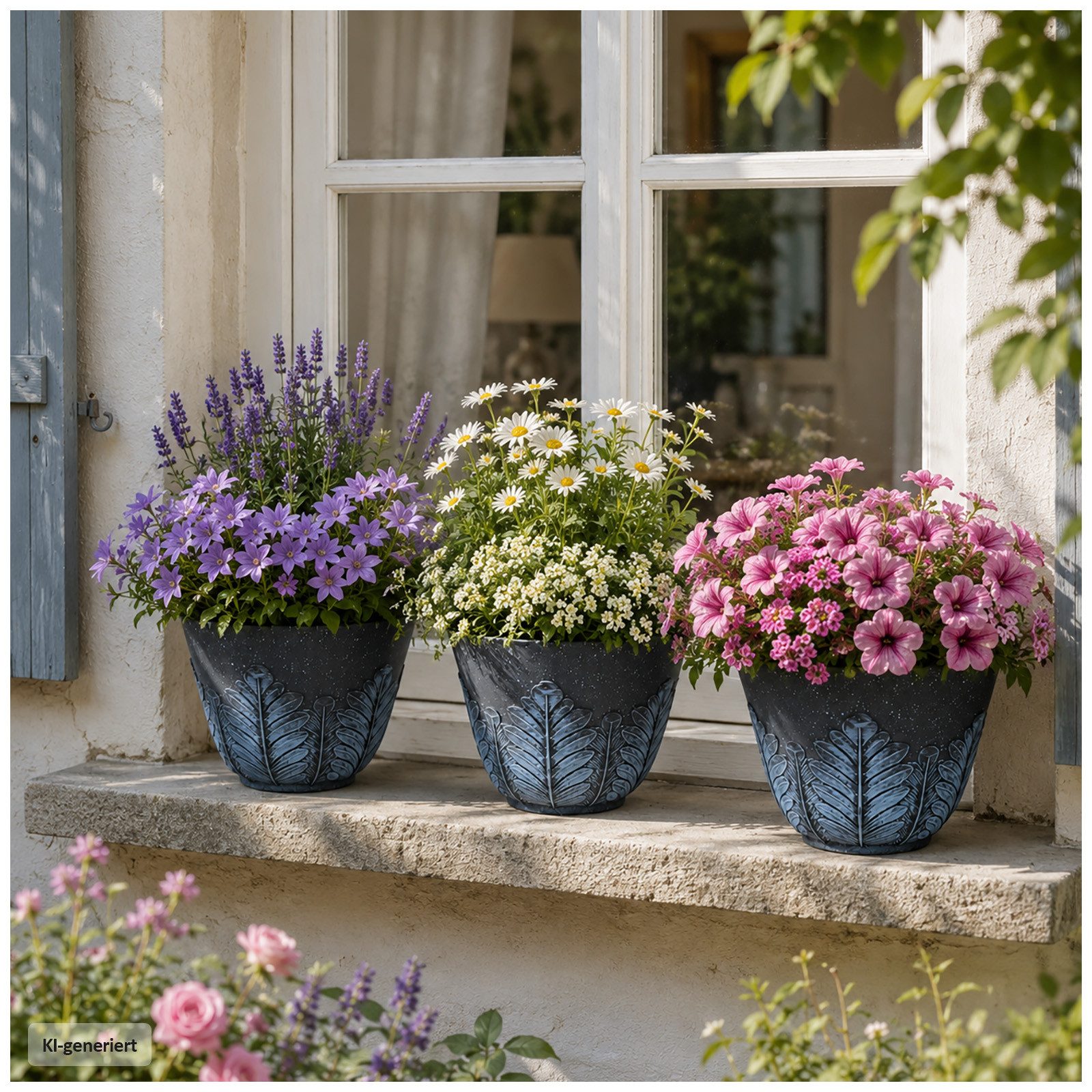 HTI-Living Blumentopf Blumentopf Nessa Feder Blau 3er-Set (Set, 3 St., 3 Übertöpfe), Übertopf Kunststoff