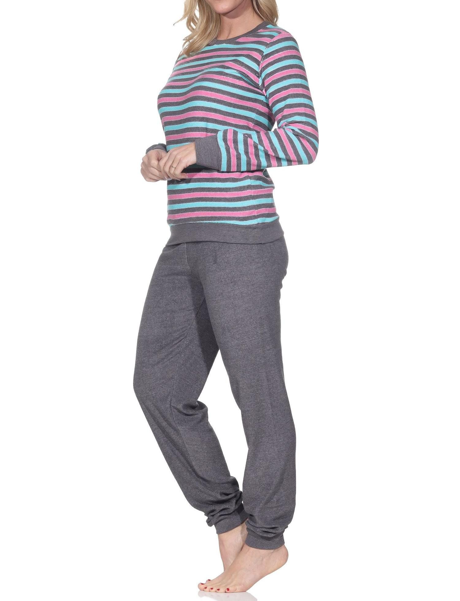 Normann Pyjama Wunderschöner Damen Frottee Schlafanzug langarm Pyjama mit Bündchen