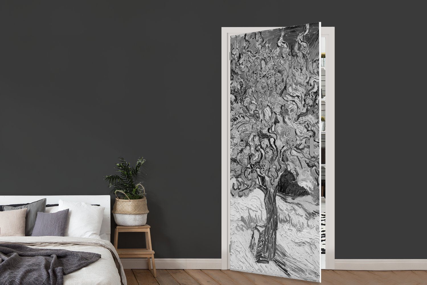 MuchoWow Türtapete Der - Fototapete Türaufkleber, Maulbeerbaum Tür, van Gogh weiß, Matt, für cm und St), 75x205 (1 Vincent - bedruckt, Schwarz