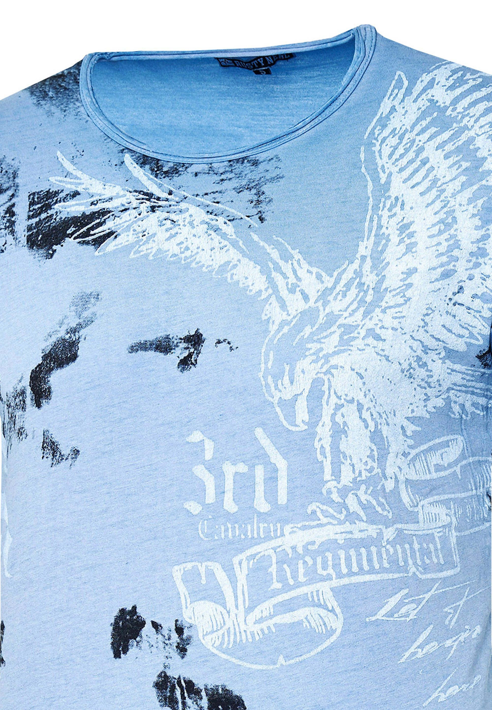 hellblau-weiß Adler-Print T-Shirt Rusty mit Neal
