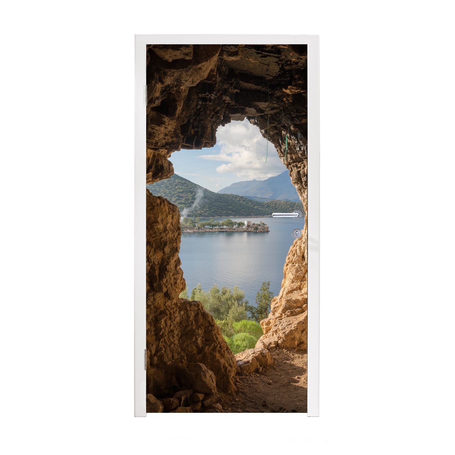 Türtapete - cm Wasser MuchoWow Natur Fototapete St), für 75x205 Höhle bedruckt, Matt, Landschaft, Türaufkleber, Tür, (1 - -