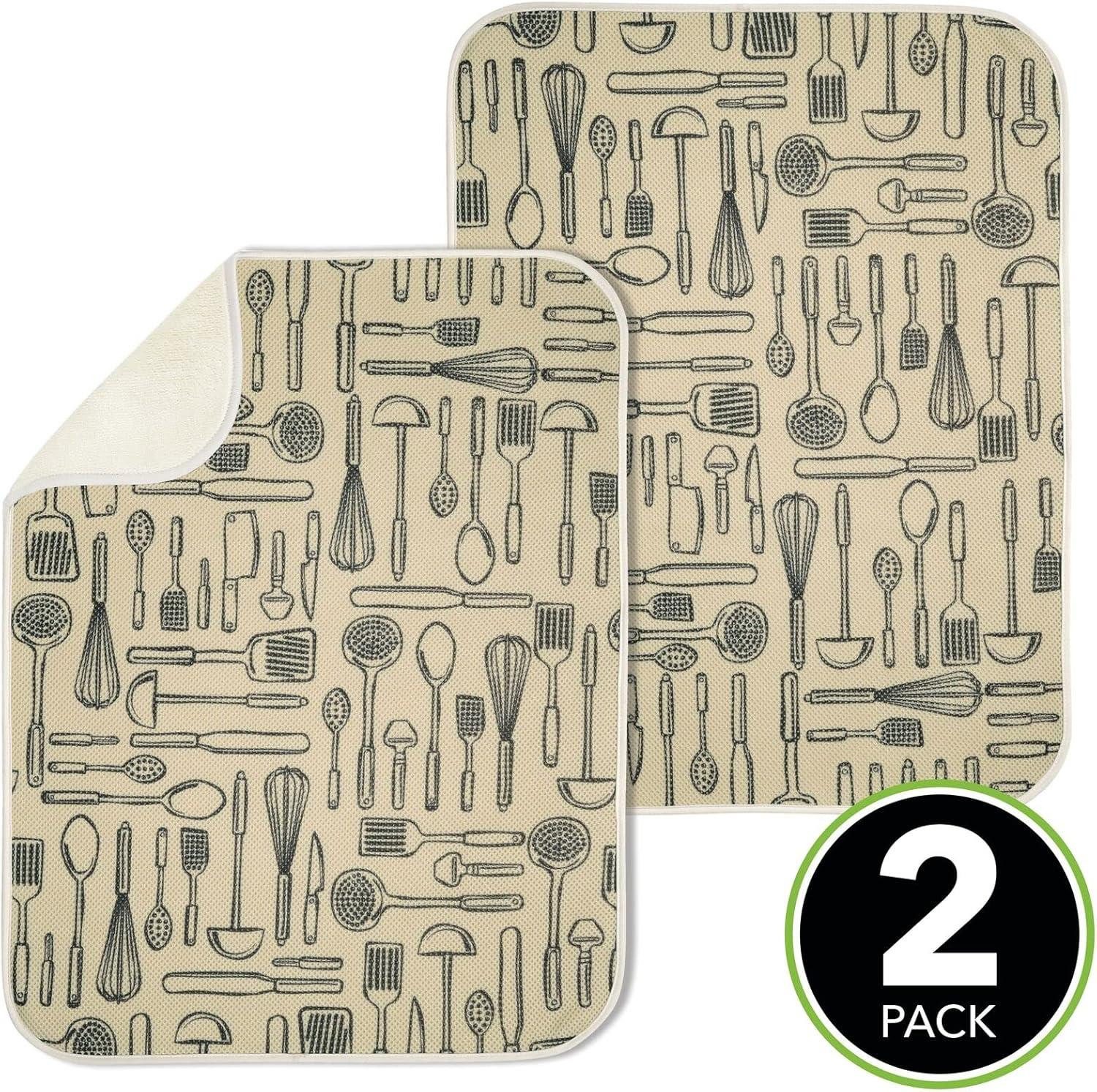 mDesign Aufbewahrungssystem Abtropfmatte 2er Set Mikrofaser XL Geschirrmatte mDesign elfenbein 6 – Bild 3 von 5