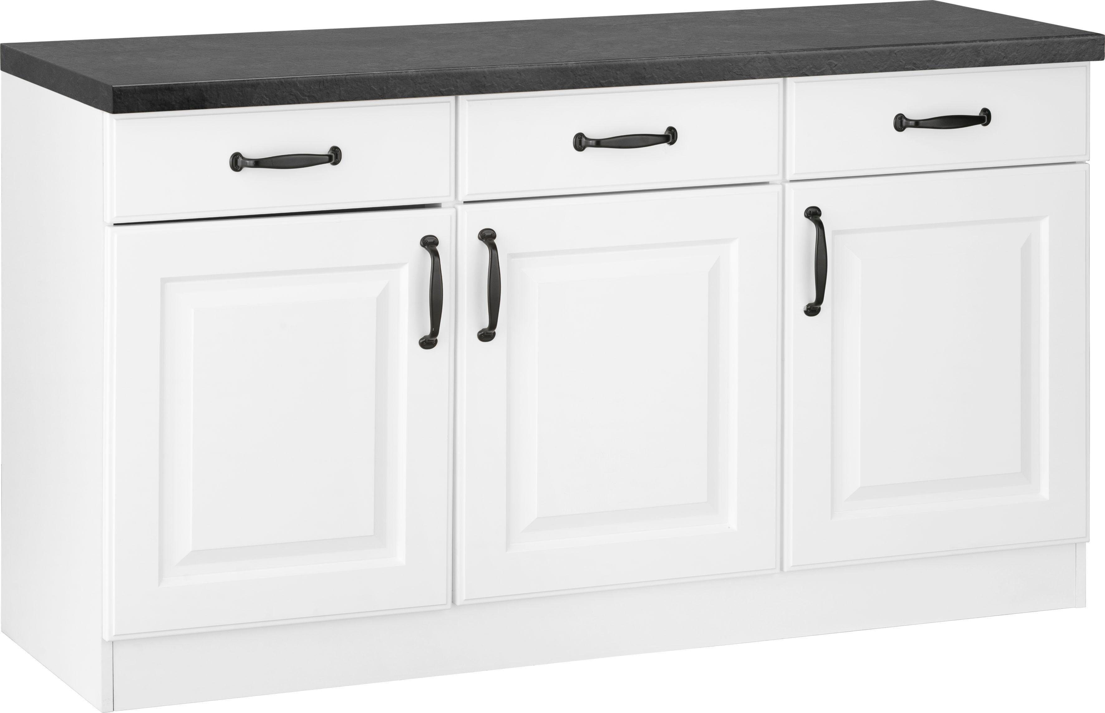 wiho Küchen Unterschrank Erla 150 cm breit mit Kassettenfront weiß/granit schwarz | weiß