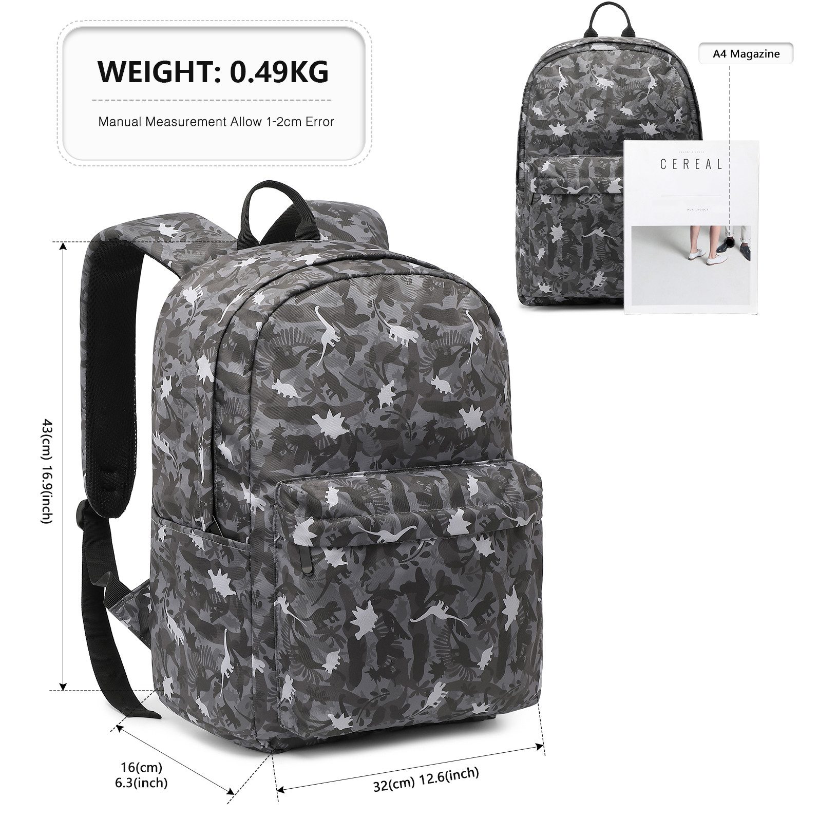 KONO Rucksack Schulrucksack, leichte Tasche für Jungen und Mädchen, 15,4 Zoll Laptop